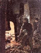 Adolph von Menzel, Self-Portrait with Worker near the Steam-hammer